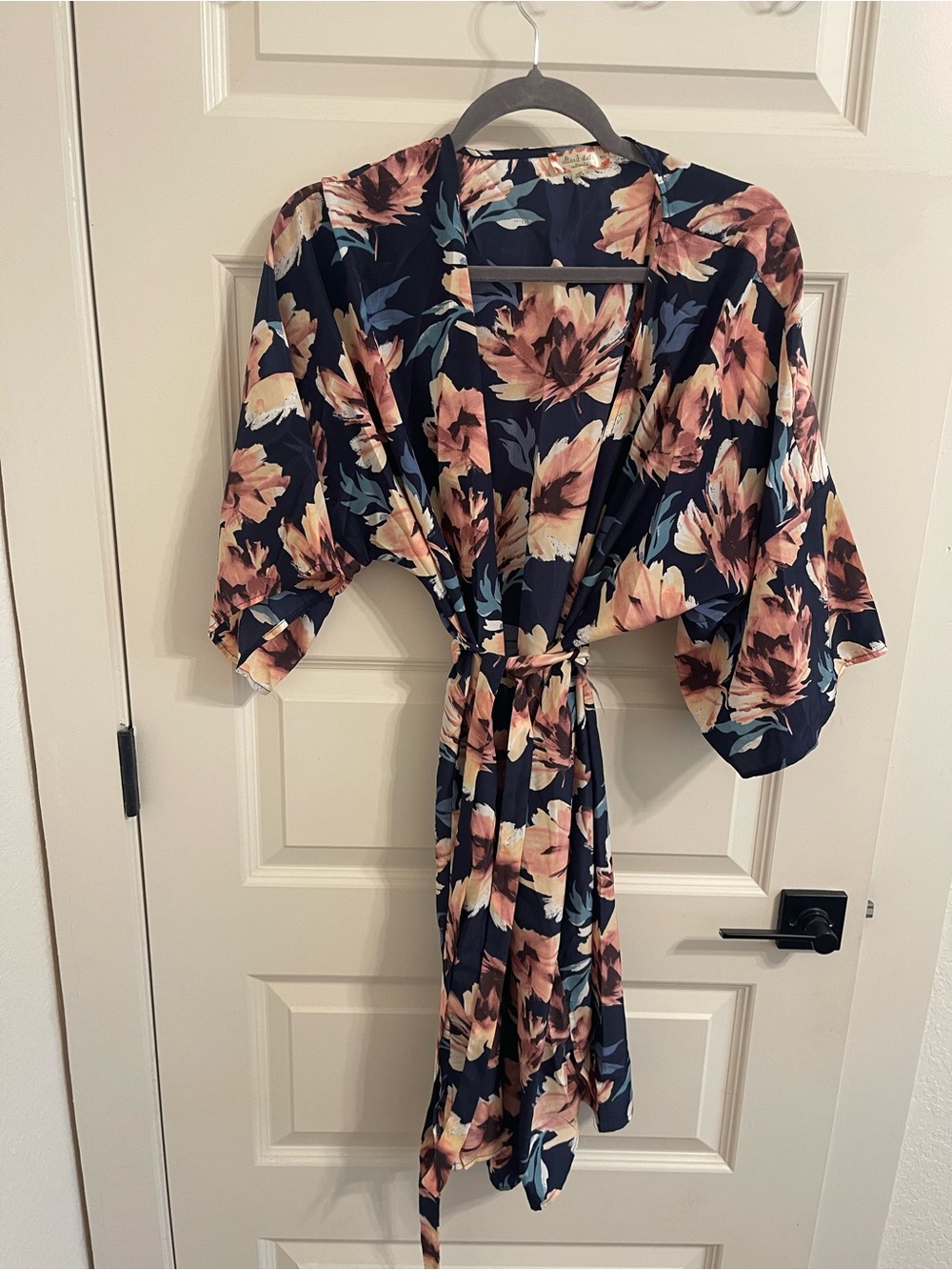 Altar'd State Navy Floral Cover-Up with Peach Blooms